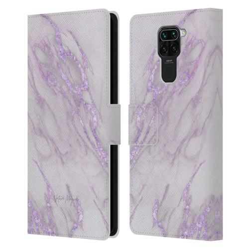 Nature Magick Marble Metallics Purple Leather Book Wallet Case Cover For Xiaomi Redmi Note 9 / Redmi 10X 4G