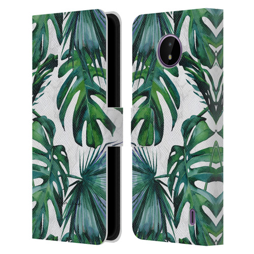 Nature Magick Tropical Palm Leaves On Marble Green Tropics Leather Book Wallet Case Cover For Nokia C10 / C20