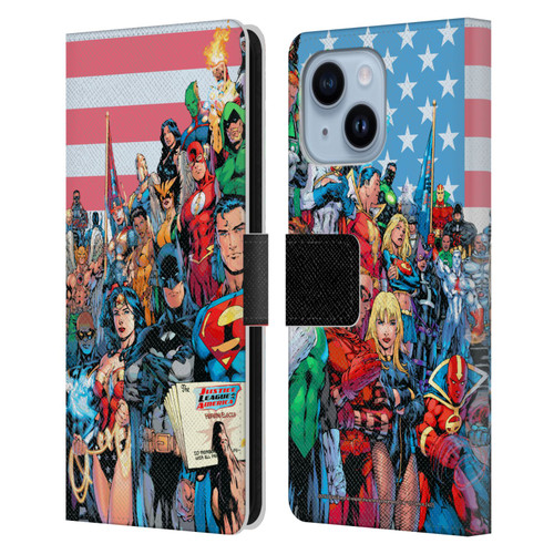 Justice League DC Comics Comic Book Covers Of America #1 Leather Book Wallet Case Cover For Apple iPhone 14 Plus