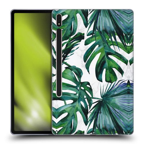 Nature Magick Tropical Palm Leaves On Marble Green Tropics Soft Gel Case for Samsung Galaxy Tab S8 Plus