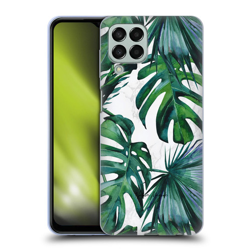 Nature Magick Tropical Palm Leaves On Marble Green Tropics Soft Gel Case for Samsung Galaxy M33 (2022)