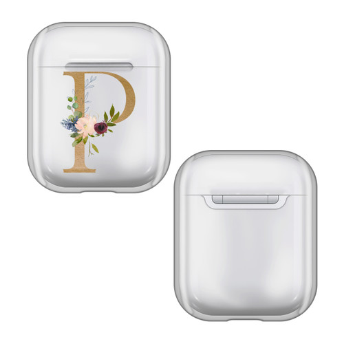 Nature Magick Floral Monogram Letter 2 Letter P Clear Hard Crystal Cover Case for Apple AirPods 1 1st Gen / 2 2nd Gen Charging Case