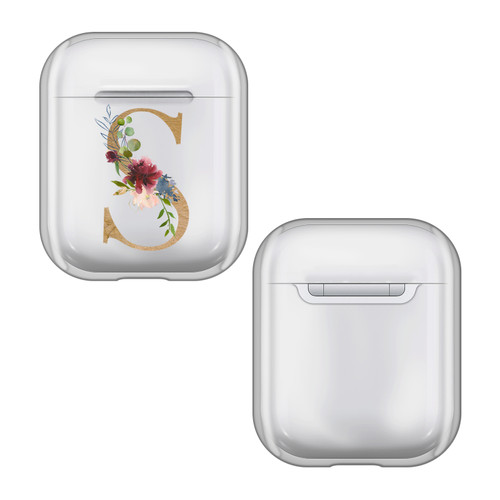Nature Magick Floral Monogram Letter 2 Letter S Clear Hard Crystal Cover Case for Apple AirPods 1 1st Gen / 2 2nd Gen Charging Case
