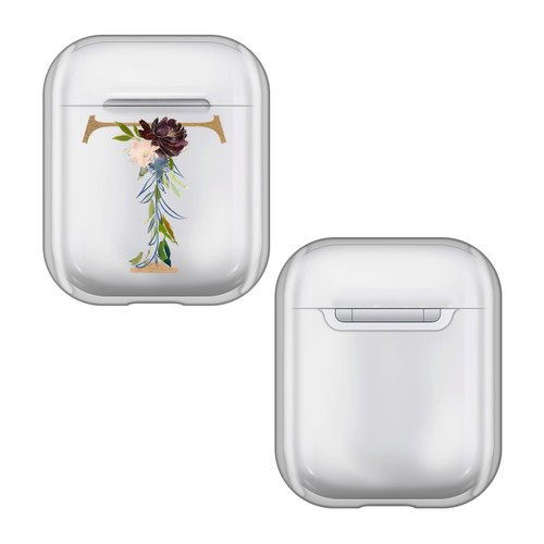 Nature Magick Floral Monogram Letter 2 Letter T Clear Hard Crystal Cover Case for Apple AirPods 1 1st Gen / 2 2nd Gen Charging Case