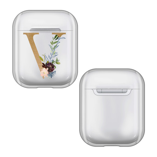 Nature Magick Floral Monogram Letter 2 Letter V Clear Hard Crystal Cover Case for Apple AirPods 1 1st Gen / 2 2nd Gen Charging Case