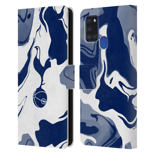 Tottenham Hotspur F.C. Badge Blue And White Marble Leather Book Wallet Case Cover For Samsung Galaxy A21s (2020)