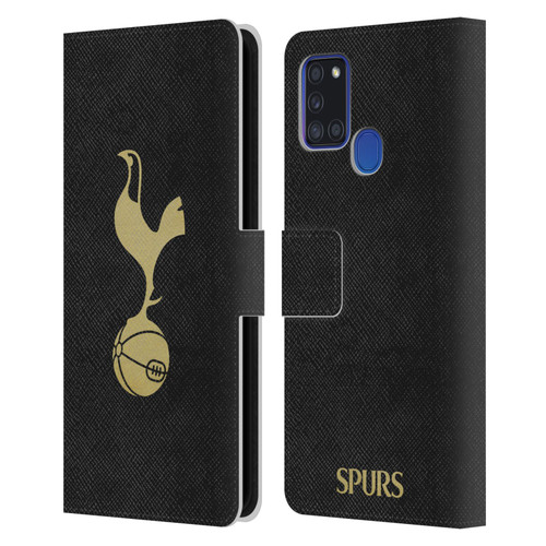 Tottenham Hotspur F.C. Badge Black And Gold Leather Book Wallet Case Cover For Samsung Galaxy A21s (2020)