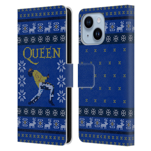 Queen Christmas Freddie Mercury Knitwork Leather Book Wallet Case Cover For Apple iPhone 14 Plus