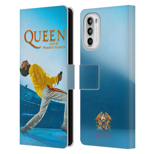 Queen Key Art Freddie Mercury Live At Wembley Leather Book Wallet Case Cover For Motorola Moto G52