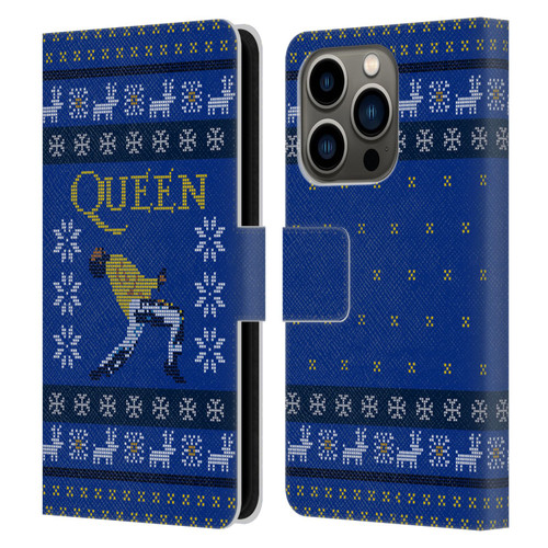 Queen Christmas Freddie Mercury Knitwork Leather Book Wallet Case Cover For Apple iPhone 14 Pro