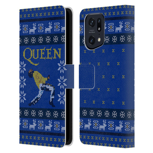 Queen Christmas Freddie Mercury Knitwork Leather Book Wallet Case Cover For OPPO Find X5 Pro