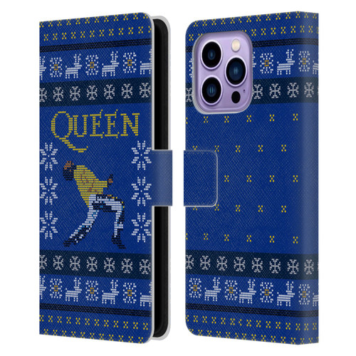 Queen Christmas Freddie Mercury Knitwork Leather Book Wallet Case Cover For Apple iPhone 14 Pro Max