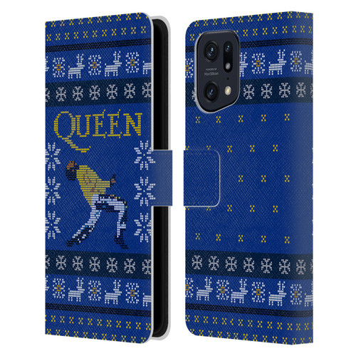 Queen Christmas Freddie Mercury Knitwork Leather Book Wallet Case Cover For OPPO Find X5