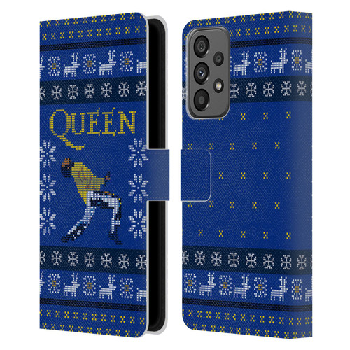 Queen Christmas Freddie Mercury Knitwork Leather Book Wallet Case Cover For Samsung Galaxy A73 5G (2022)