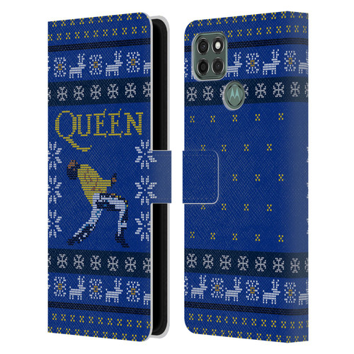 Queen Christmas Freddie Mercury Knitwork Leather Book Wallet Case Cover For Motorola Moto G9 Power