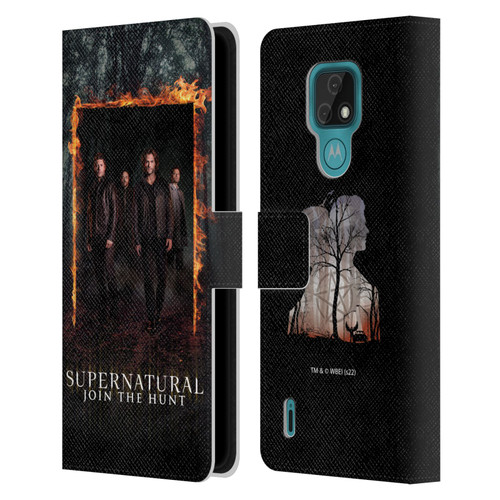 Supernatural Key Art Sam, Dean, Castiel & Crowley Leather Book Wallet Case Cover For Motorola Moto E7