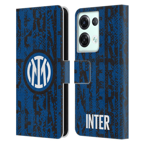 Fc Internazionale Milano Patterns Snake Wordmark Leather Book Wallet Case Cover For OPPO Reno8 Pro