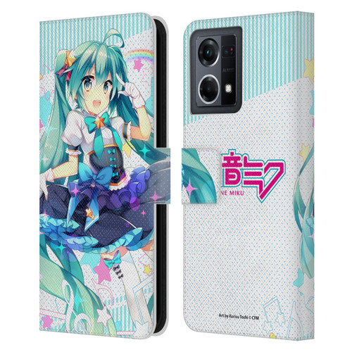 Hatsune Miku Graphics Stars And Rainbow Leather Book Wallet Case Cover For OPPO Reno8 4G