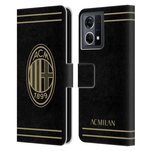 AC Milan Crest Black And Gold Leather Book Wallet Case Cover For OPPO Reno8 4G