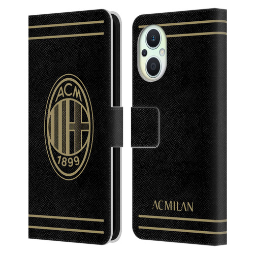 AC Milan Crest Black And Gold Leather Book Wallet Case Cover For OPPO Reno8 Lite