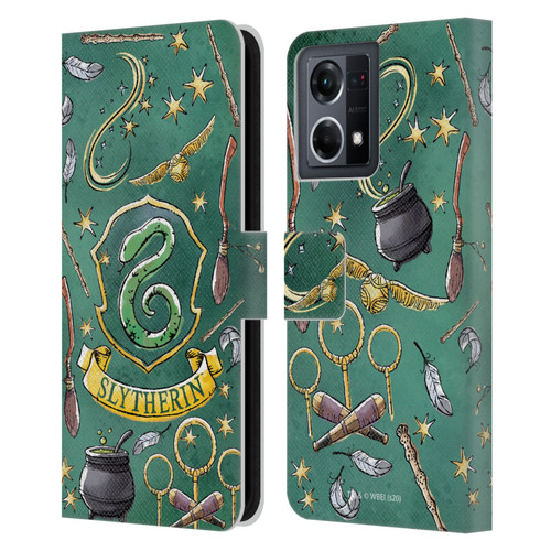 Harry Potter Deathly Hallows XIII Slytherin Pattern Leather Book Wallet Case Cover For OPPO Reno8 4G
