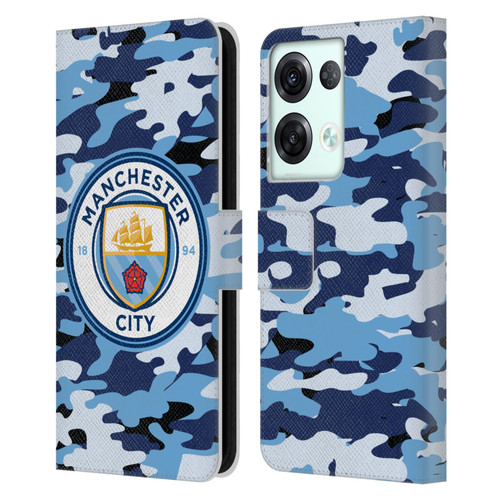 Manchester City Man City FC Badge Camou Blue Moon Leather Book Wallet Case Cover For OPPO Reno8 Pro