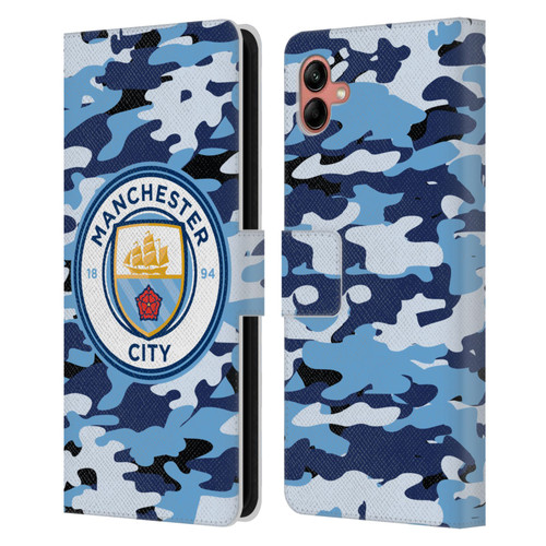 Manchester City Man City FC Badge Camou Blue Moon Leather Book Wallet Case Cover For Samsung Galaxy A04 (2022)