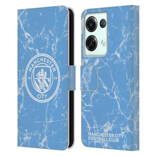 Manchester City Man City FC Marble Badge Blue White Mono Leather Book Wallet Case Cover For OPPO Reno8 Pro
