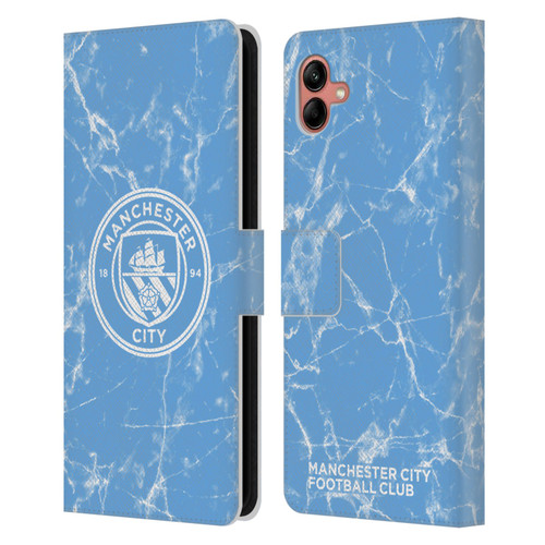 Manchester City Man City FC Marble Badge Blue White Mono Leather Book Wallet Case Cover For Samsung Galaxy A04 (2022)