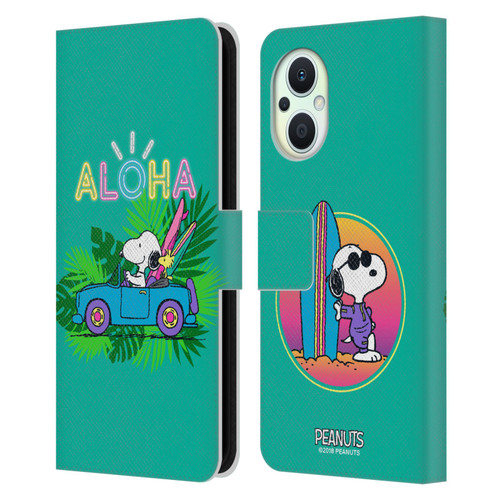 Peanuts Snoopy Aloha Disco Tropical Surf Leather Book Wallet Case Cover For OPPO Reno8 Lite