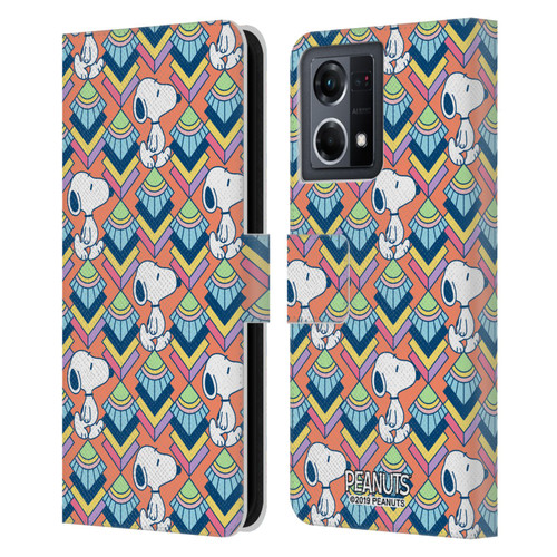 Peanuts Snoopy Deco Dreams Orange Pattern Leather Book Wallet Case Cover For OPPO Reno8 4G