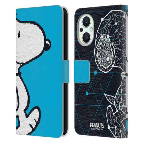 Peanuts Halfs And Laughs Snoopy Geometric Leather Book Wallet Case Cover For OPPO Reno8 Lite