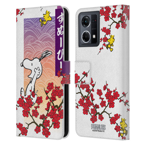 Peanuts Oriental Snoopy Cherry Blossoms 2 Leather Book Wallet Case Cover For OPPO Reno8 4G