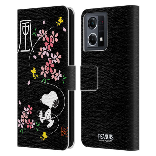 Peanuts Oriental Snoopy Cherry Blossoms Leather Book Wallet Case Cover For OPPO Reno8 4G