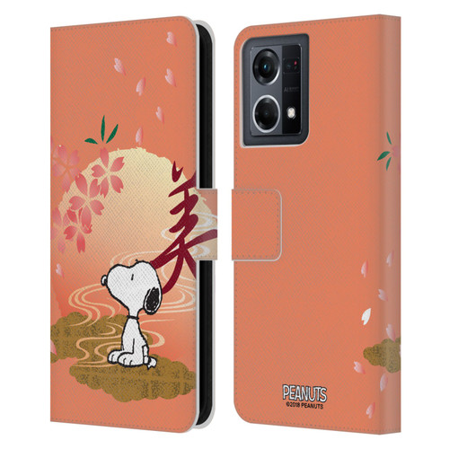 Peanuts Oriental Snoopy Sakura Leather Book Wallet Case Cover For OPPO Reno8 4G