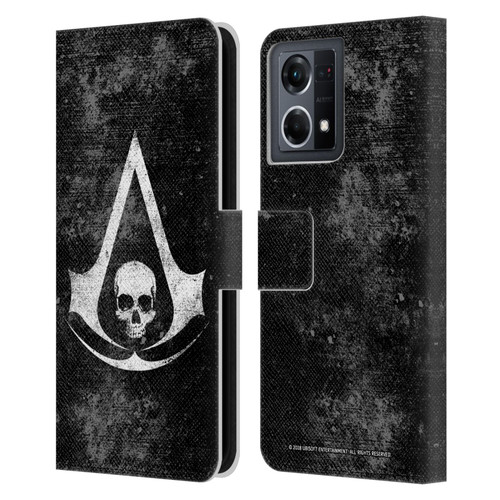 Assassin's Creed Black Flag Logos Grunge Leather Book Wallet Case Cover For OPPO Reno8 4G