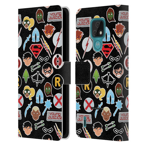 Young Justice Graphics Icons Leather Book Wallet Case Cover For Motorola Moto E7