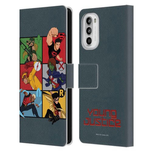 Young Justice Graphics Character Art Leather Book Wallet Case Cover For Motorola Moto G52