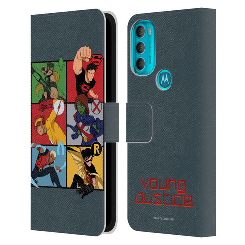 Young Justice Graphics Character Art Leather Book Wallet Case Cover For Motorola Moto G71 5G
