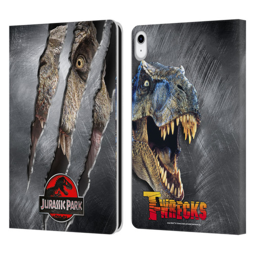 Jurassic Park Logo T-Rex Claw Mark Leather Book Wallet Case Cover For Apple iPad 10.9 (2022)