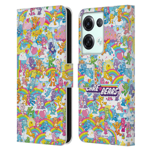 Care Bears 40th Anniversary Rainbow Leather Book Wallet Case Cover For OPPO Reno8 Pro