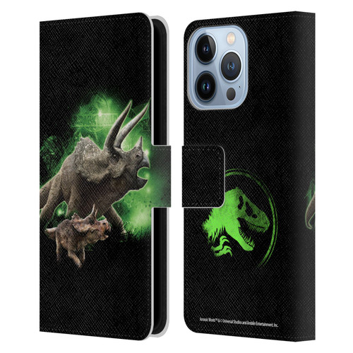 Jurassic World Key Art Triceratops Leather Book Wallet Case Cover For Apple iPhone 13 Pro