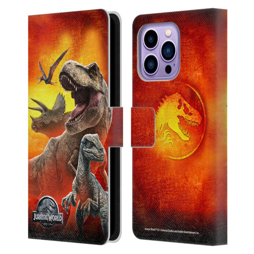 Jurassic World Key Art Dinosaurs Leather Book Wallet Case Cover For Apple iPhone 14 Pro Max