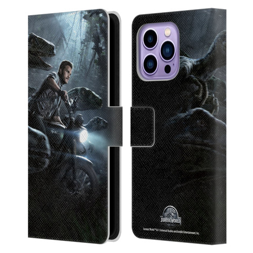 Jurassic World Key Art Owen & Velociraptors Leather Book Wallet Case Cover For Apple iPhone 14 Pro Max