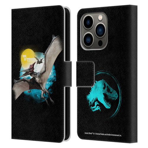 Jurassic World Key Art Pteranodon Leather Book Wallet Case Cover For Apple iPhone 14 Pro
