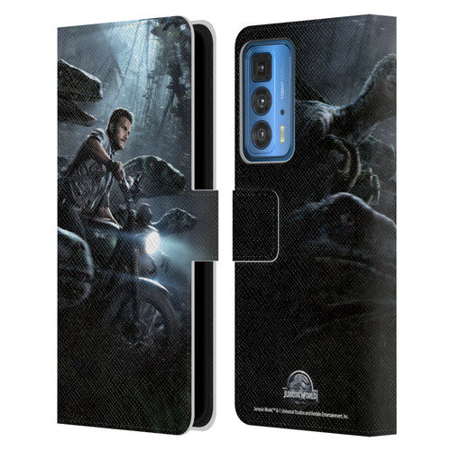 Jurassic World Key Art Owen & Velociraptors Leather Book Wallet Case Cover For Motorola Edge 20 Pro