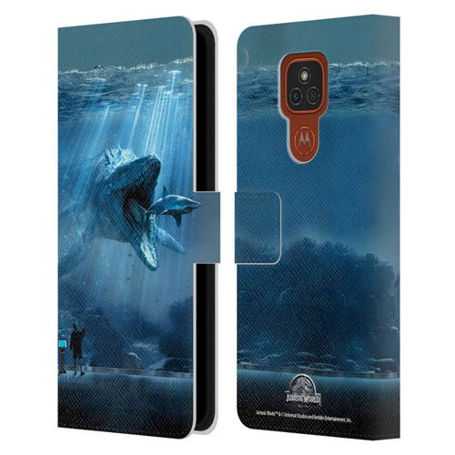 Jurassic World Key Art Mosasaurus Leather Book Wallet Case Cover For Motorola Moto E7 Plus