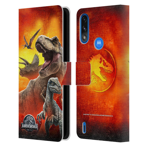 Jurassic World Key Art Dinosaurs Leather Book Wallet Case Cover For Motorola Moto E7 Power / Moto E7i Power
