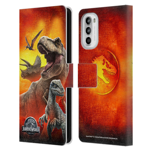 Jurassic World Key Art Dinosaurs Leather Book Wallet Case Cover For Motorola Moto G52