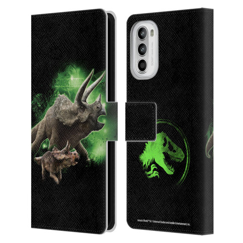 Jurassic World Key Art Triceratops Leather Book Wallet Case Cover For Motorola Moto G52